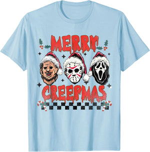 Merry Creepmas - Horror Lovers Christmas Santa T-Shirt - T-Shirt | Light Blue
