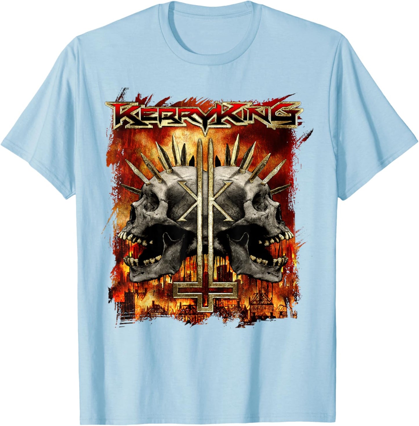 Kerry King Spikey Double Skull T-Shirt - T-Shirt | Light Blue