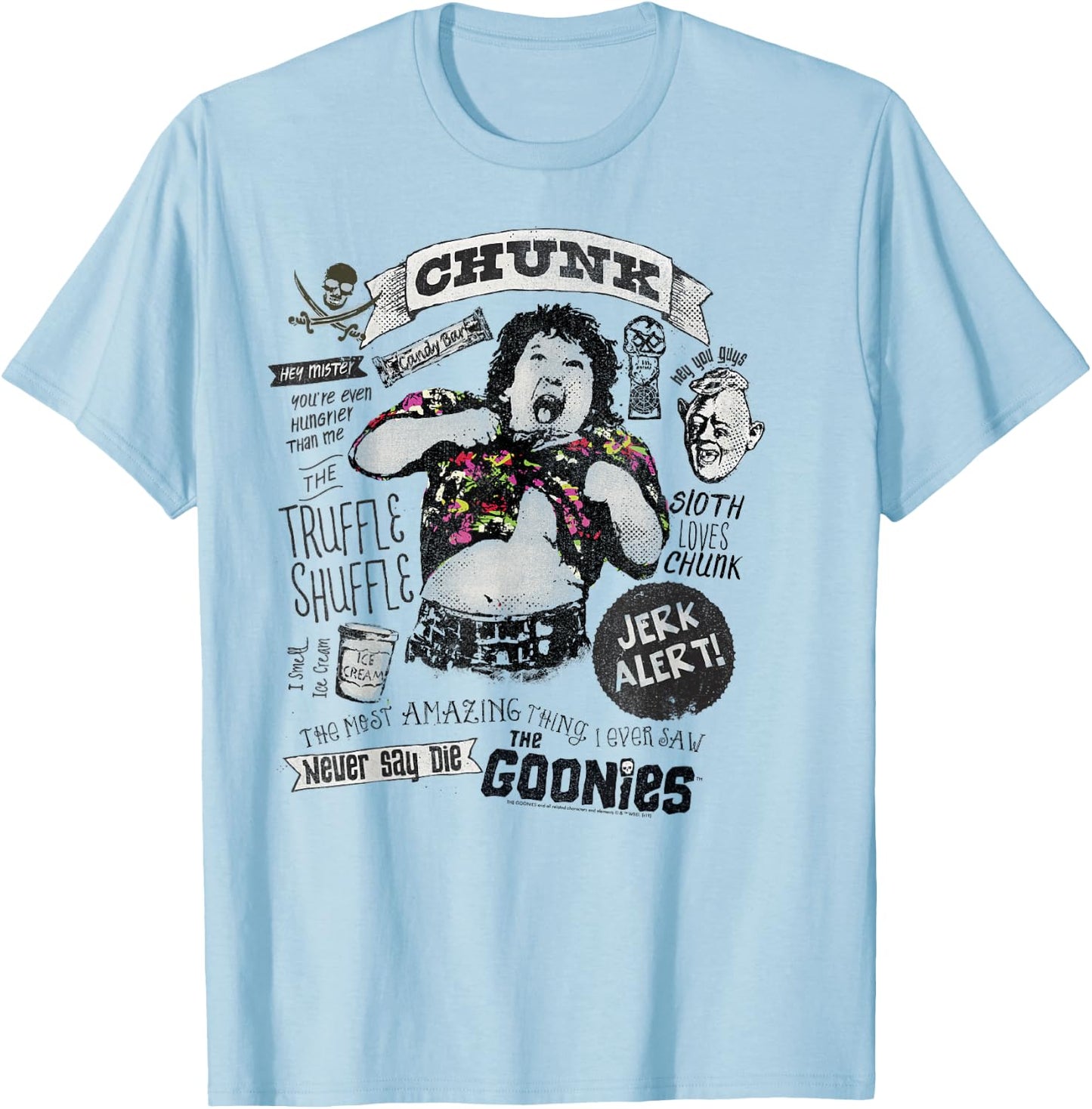The Goonies Chunk & Sloth Things Text T-Shirt - T-Shirt | Light Blue
