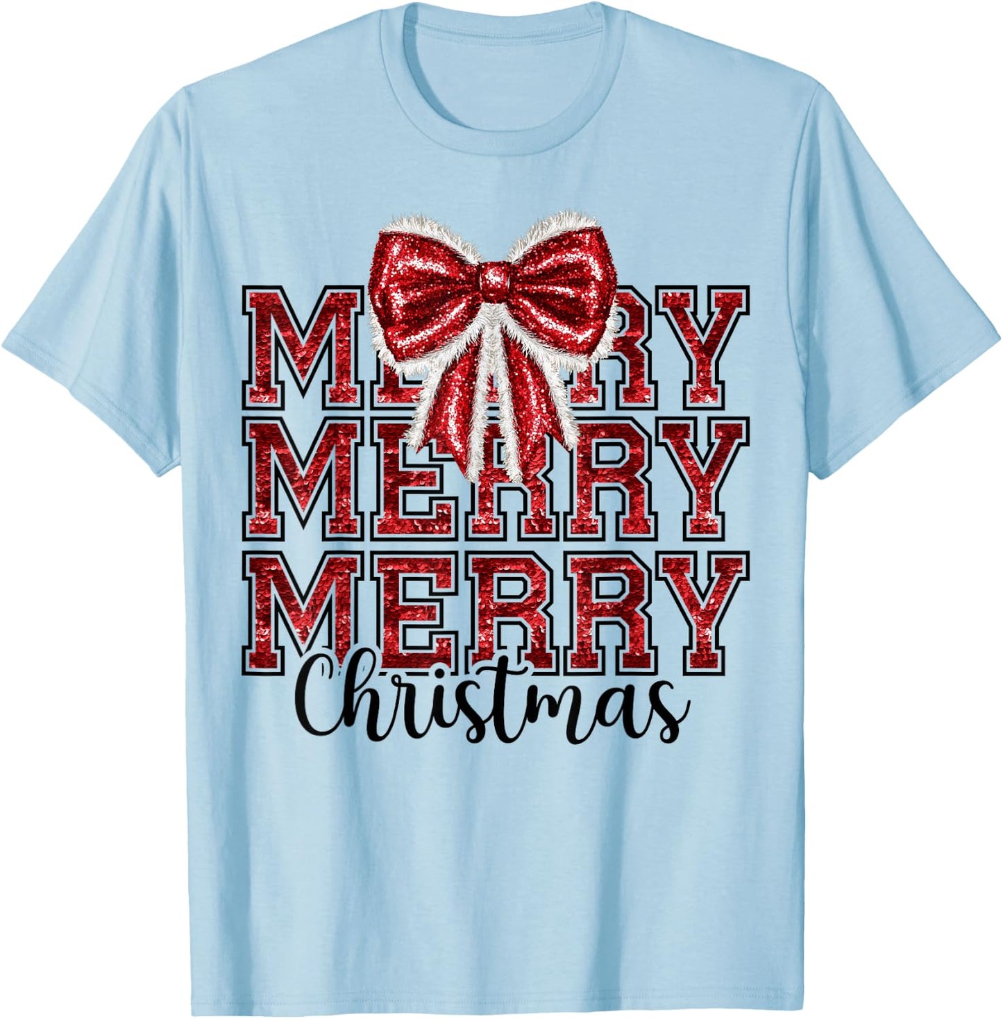 Coquette Bow Santa Claus Merry Christmas Women Xmas Pajamas T-Shirt - T-Shirt | Light Blue