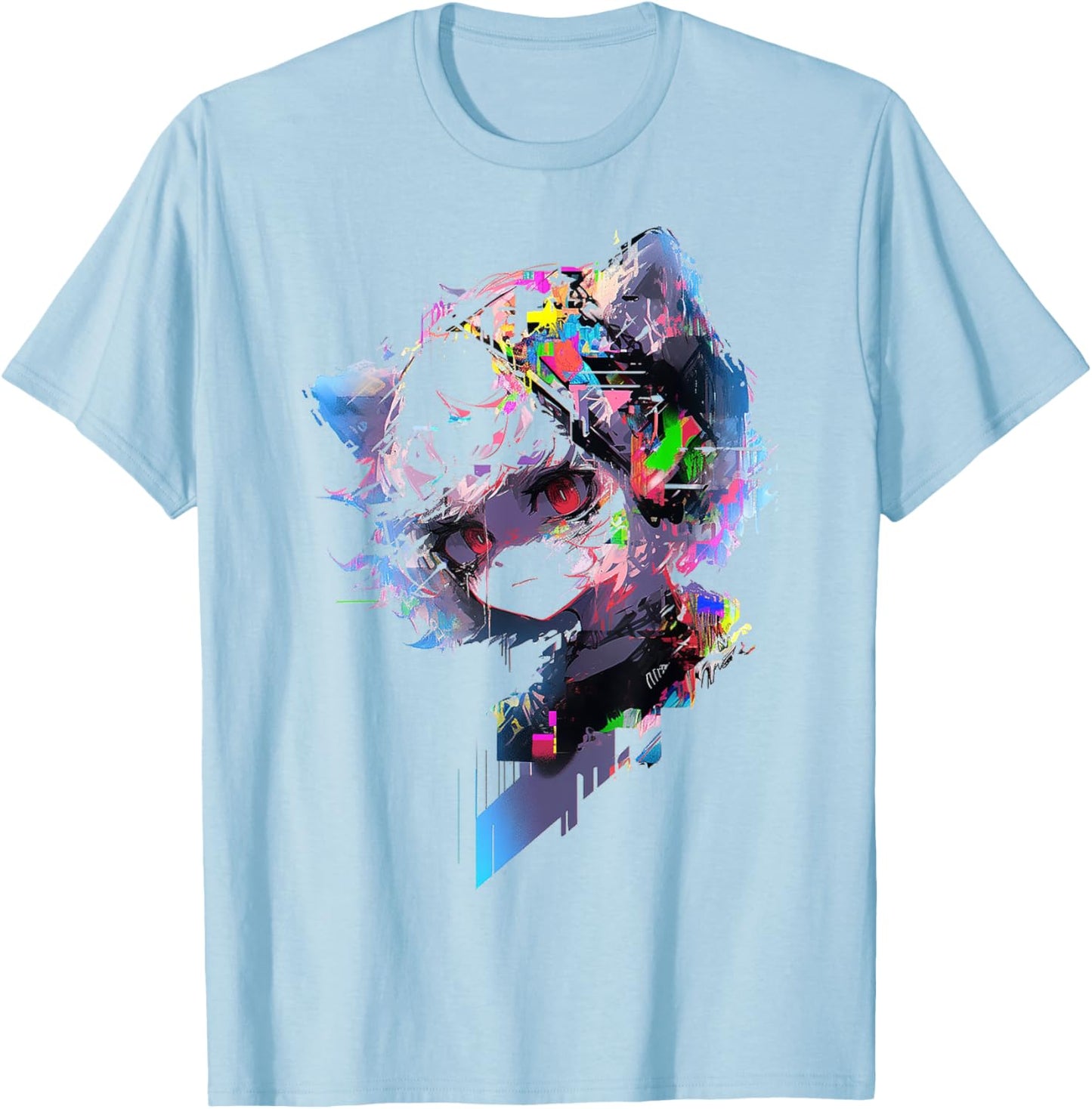 Anime Abstract Human Women Graphic Anime T-Shirt - T-Shirt | Light Blue