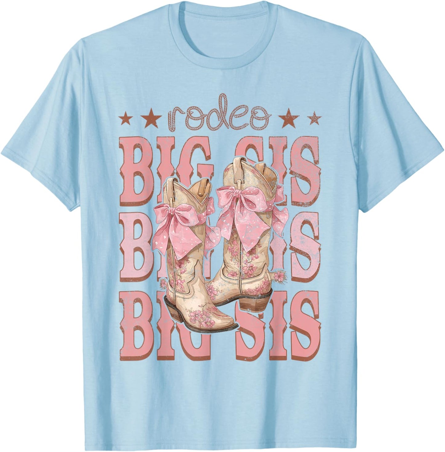 Rodeo Big Sis Pink Boots Coquette Cow-Girl Birthday Party T-Shirt - T-Shirt | Light Blue