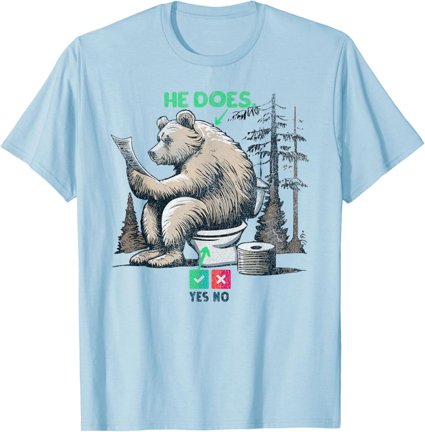 DOES A BEAR SHIT IN THE WOODS Funny Rhetorical Question T-Shirt - T-Shirt | Light Blue