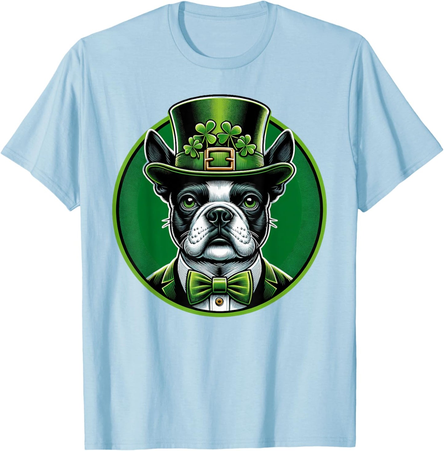 Funny Boston Terrier Dog St Patricks Day Irish Pet Lover Men Women Kids T-Shirt - T-Shirt | Light Blue