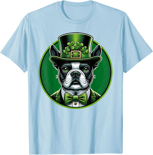 Funny Boston Terrier Dog St Patricks Day Irish Pet Lover Men Women Kids T-Shirt - T-Shirt | Light Blue