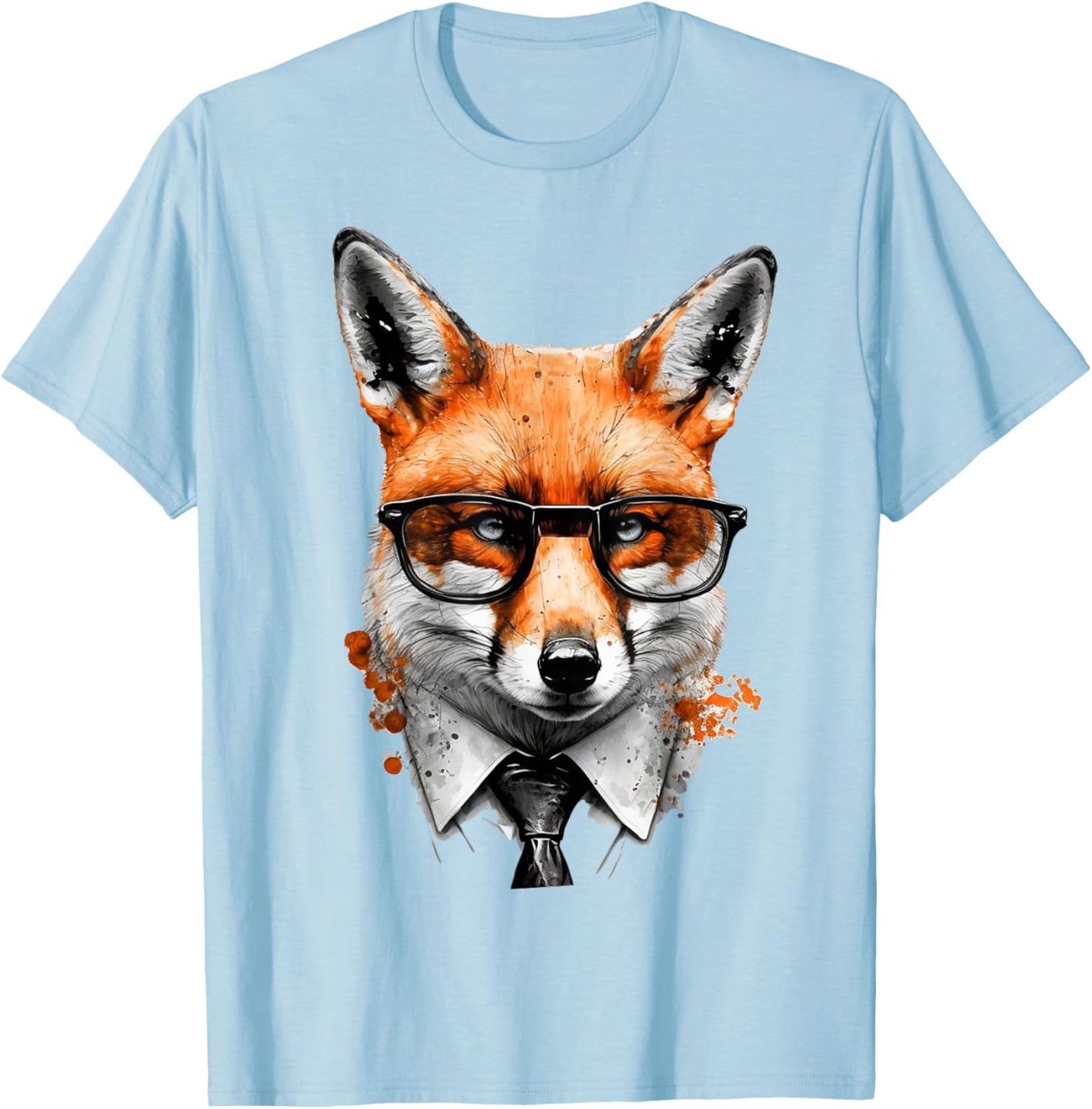 Fox Glasses Office Animal Print Art Fox T-Shirt - T-Shirt | Light Blue