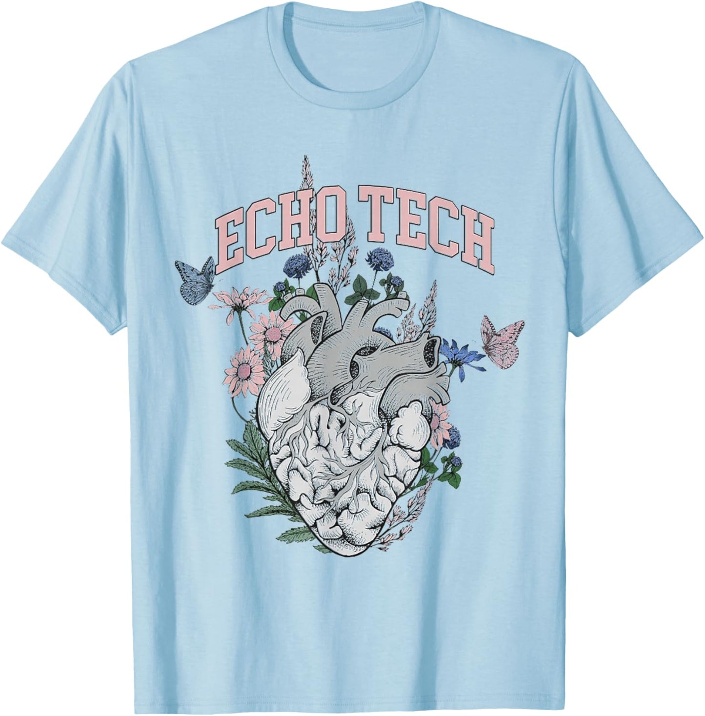Floral rdcs anatomical heart echo tech cardiac team t ultras T-Shirt - T-Shirt | Light Blue