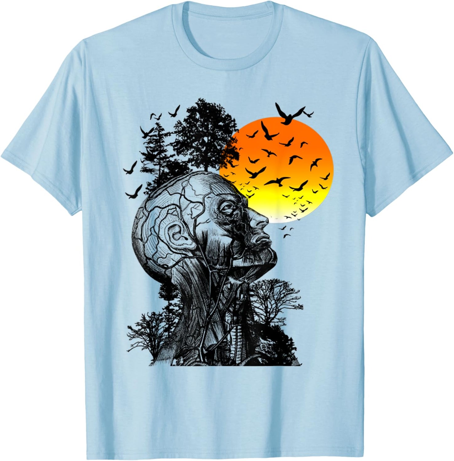 Vintage Funny Hangover Human Tree Retro Artistic Sunset T-Shirt - T-Shirt | Light Blue
