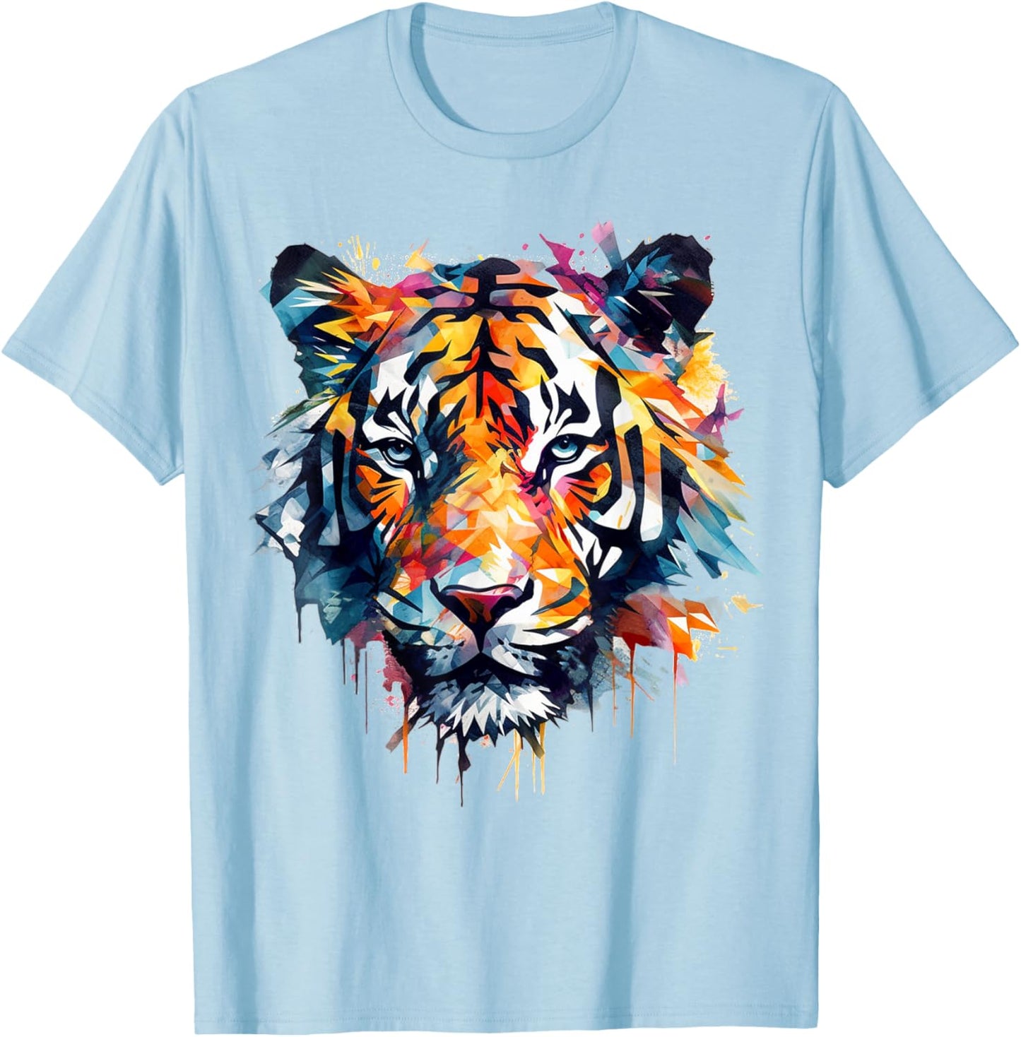 Tiger Artwork - Colourful Art Zoo Animal Tiger T-Shirt - T-Shirt | Light Blue
