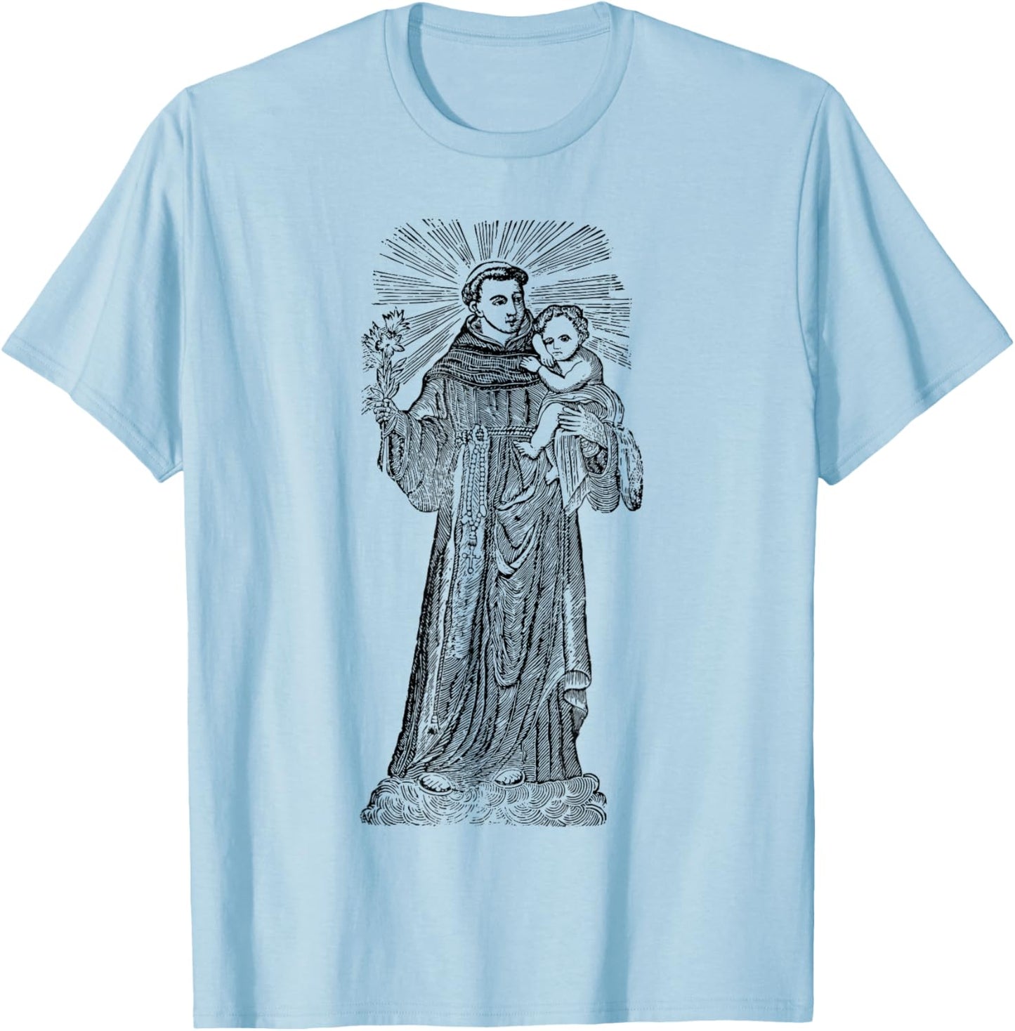 St Anthony of Padua Baby Jesus Vintage Catholic Patron Saint T-Shirt - T-Shirt | Light Blue
