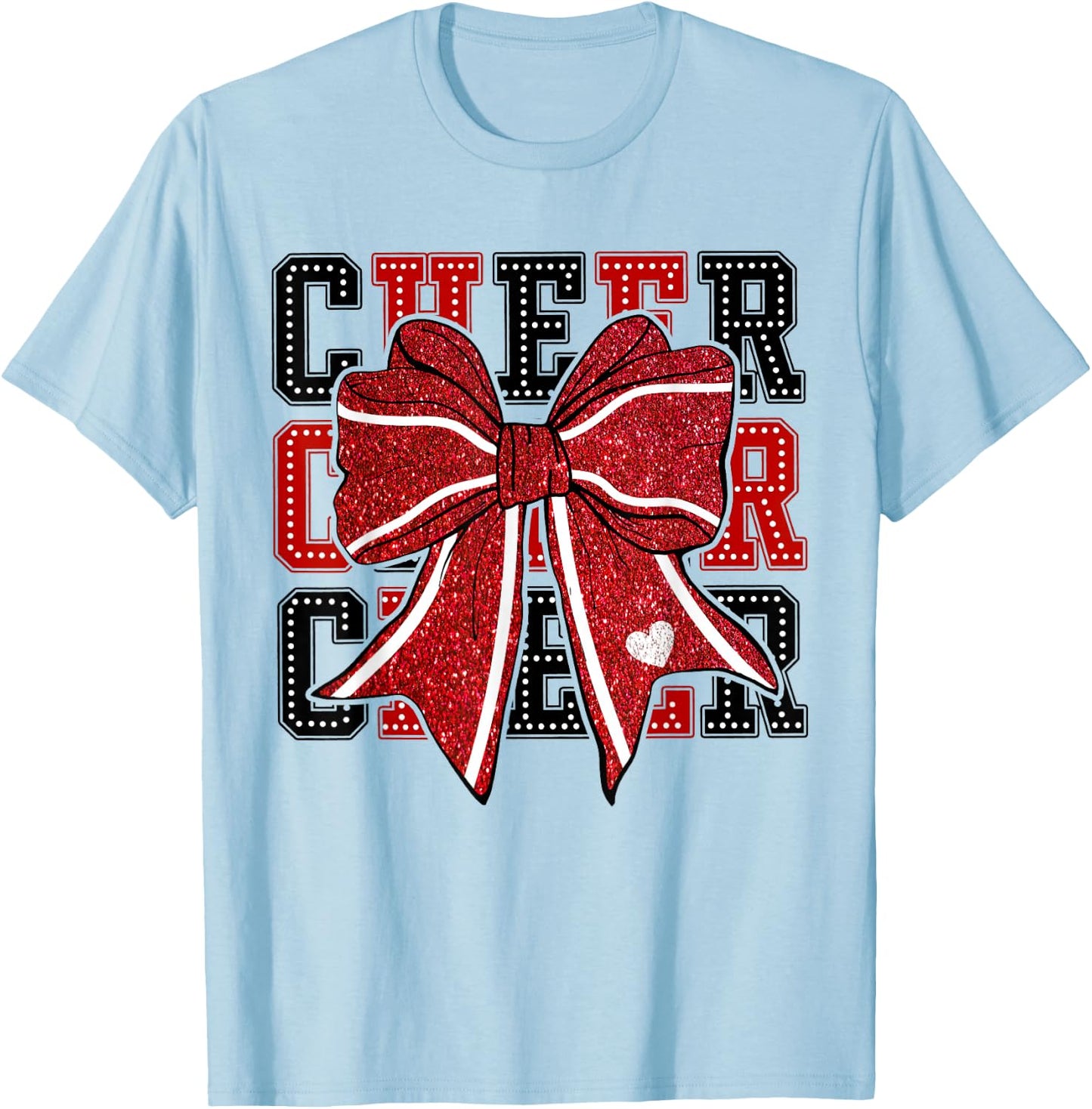 Cheerleading Coquette Black and Red Cheer Mom Football Team T-Shirt - T-Shirt | Light Blue