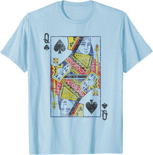 Lady of Spades Playing Cards Costume Poker Distressed T-Shirt - T-Shirt | Light Blue