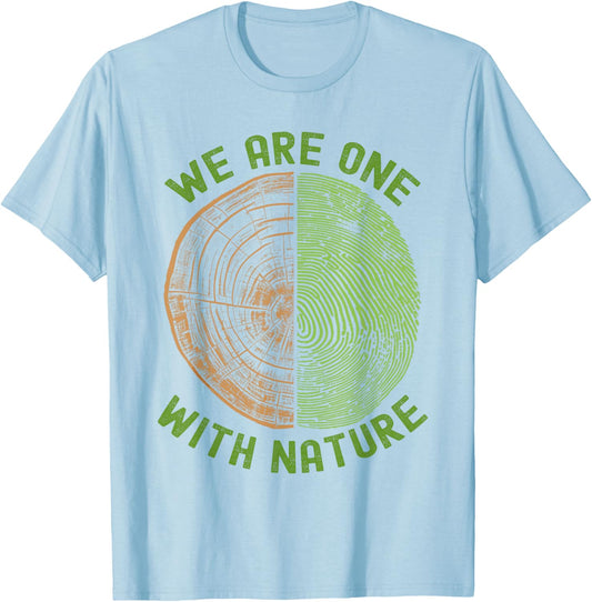 We are One with Nature Tree Rings & Fingerprint Earth Day T-Shirt - T-Shirt | Light Blue
