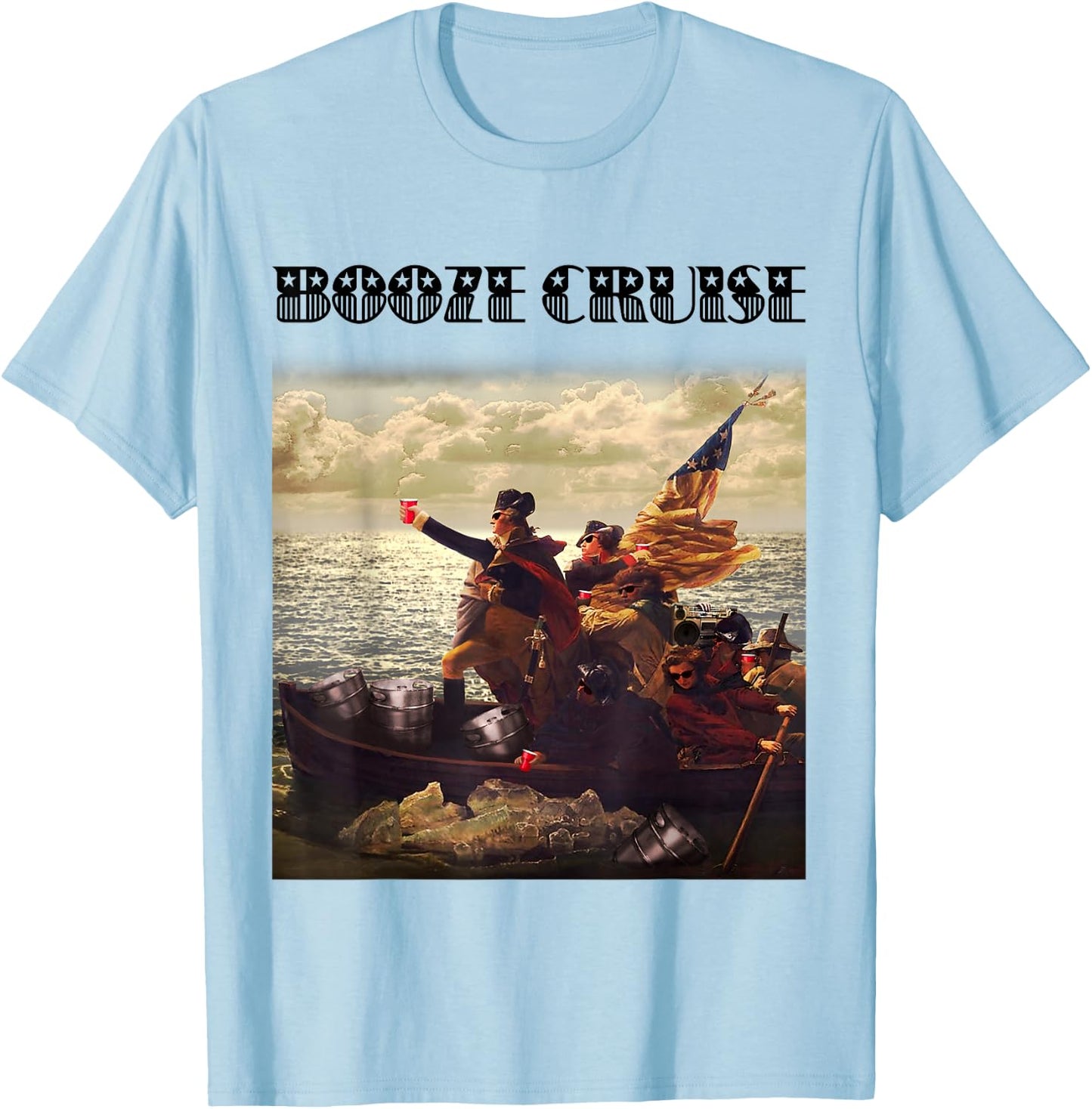 Political Party Booze Cruise Shades & Red Cups Funny T-Shirt - T-Shirt | Light Blue