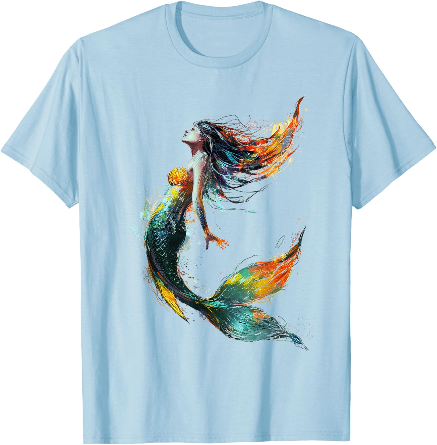 Abstract Graphic Painting Mermaid Woman Mermaid , white, S T-Shirt - T-Shirt | Light Blue