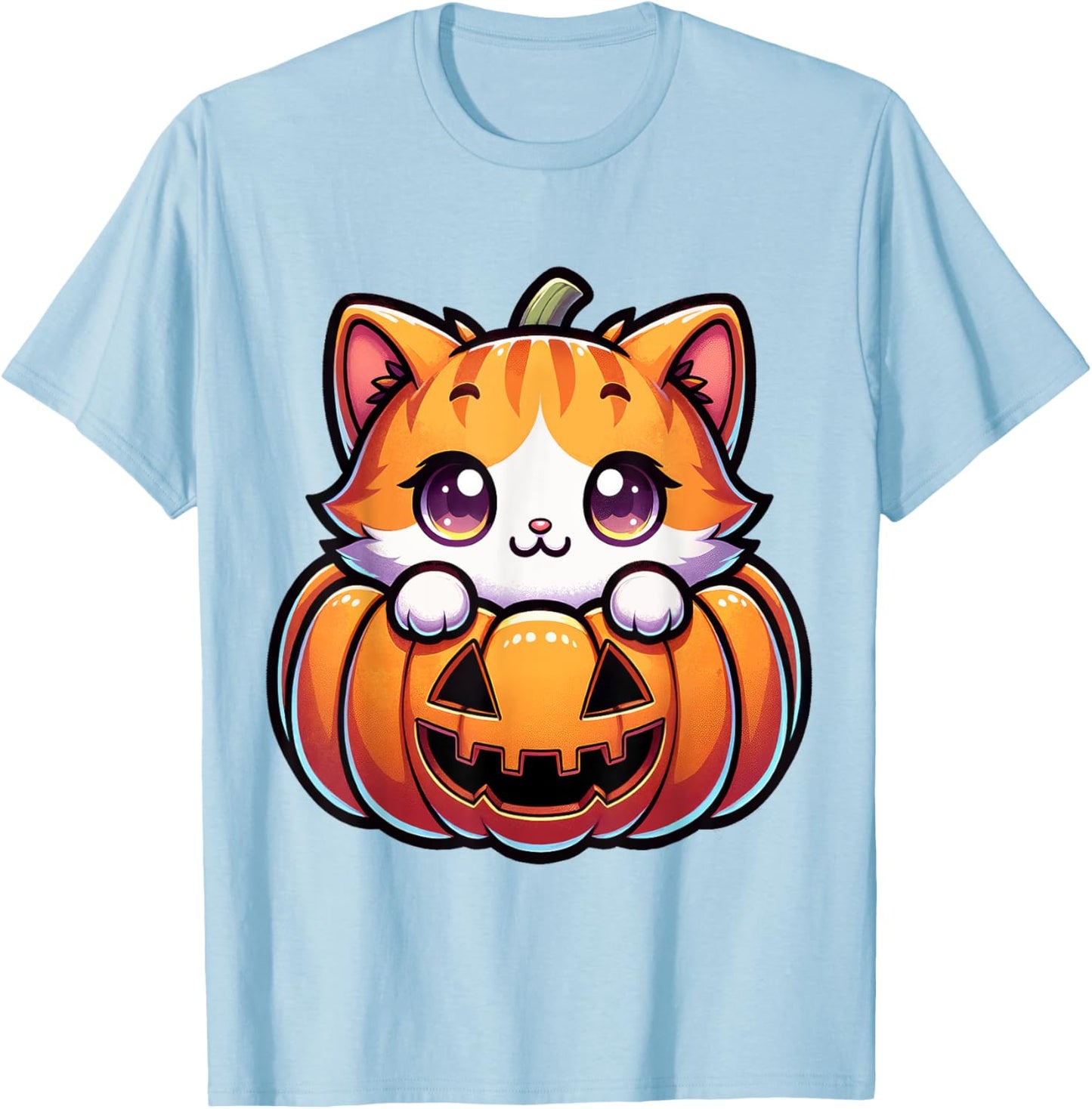 Halloween Cat Funny Fall Pumpkin Cat Lover Cute T-Shirt - T-Shirt | Light Blue