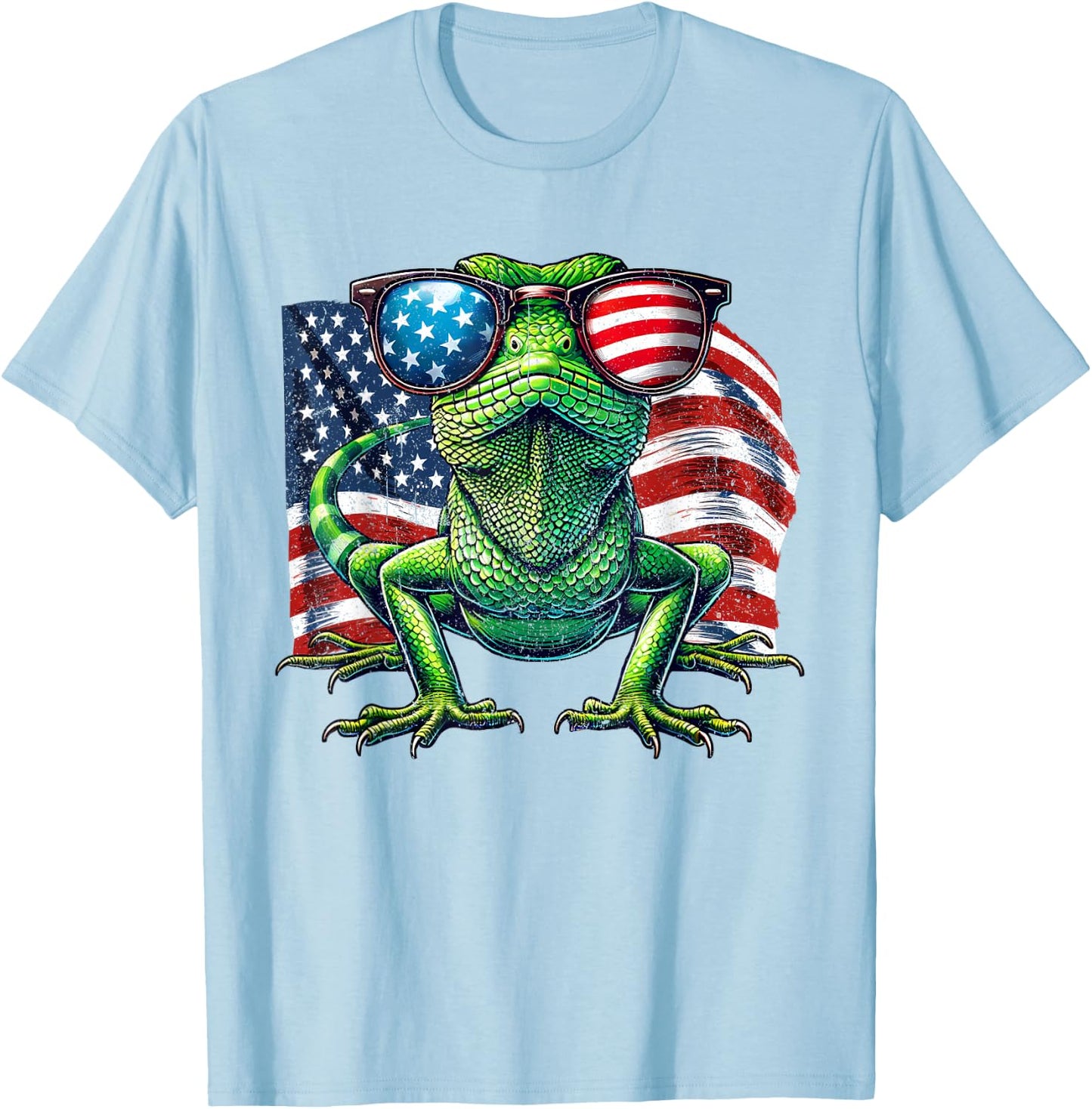Vintage Green Anole Lovers Patriotic America Flag Sunglasses T-Shirt - T-Shirt | Light Blue