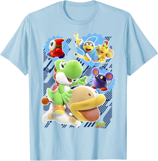 Yoshi's Crafted World Group Shot Poster Graphic T-Shirt - T-Shirt | Light Blue