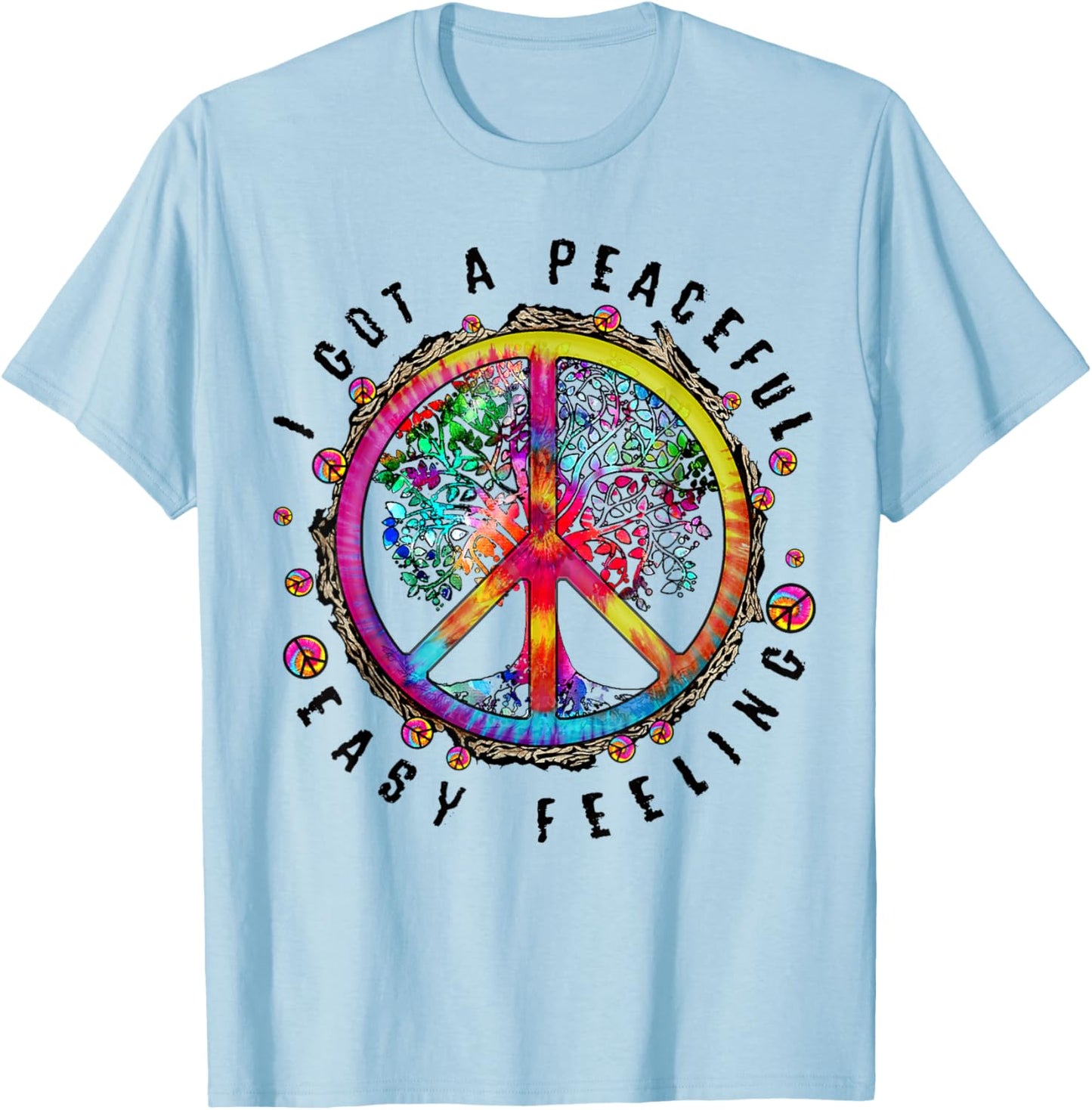 Hippie Peace Sign I Got A Easy Peaceful Feeling Forest Tree T-Shirt - T-Shirt | Light Blue