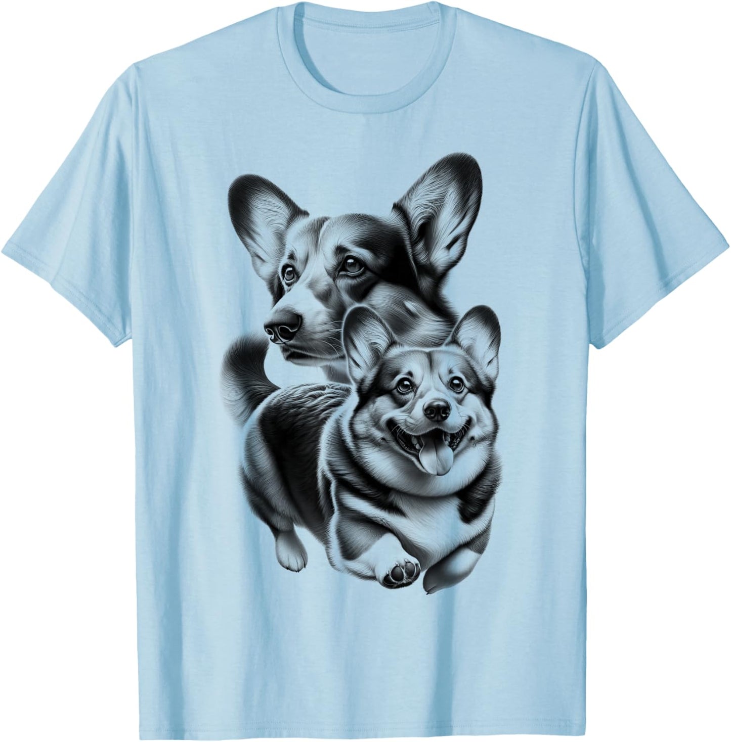 Cute Corgi as a Cool Portrait T-Shirt - T-Shirt | Light Blue
