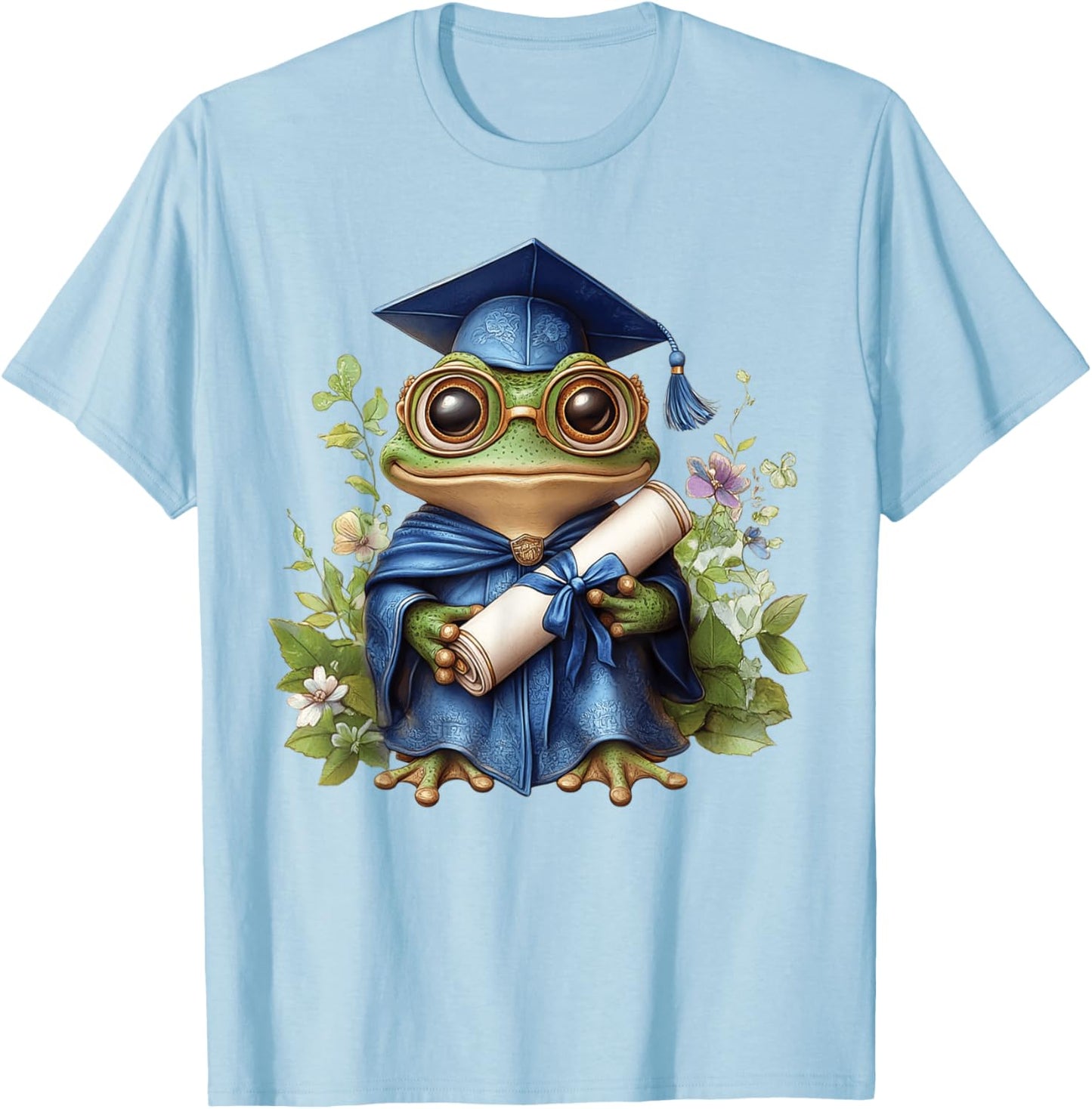 Cute Graduation Frog Holding Diploma T Shirt T-Shirt - T-Shirt | Light Blue