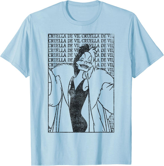 Disney Dalmatians Cruella Card Poster Graphic T-Shirt - T-Shirt | Light Blue