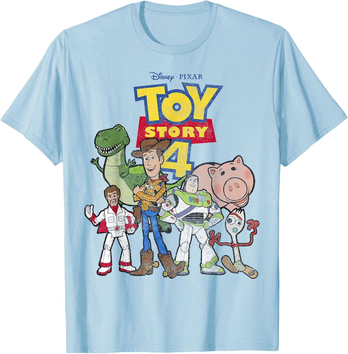 Disney Pixar Toy Story 4 Main Cast Movie Logo Poster T-Shirt - T-Shirt | Light Blue