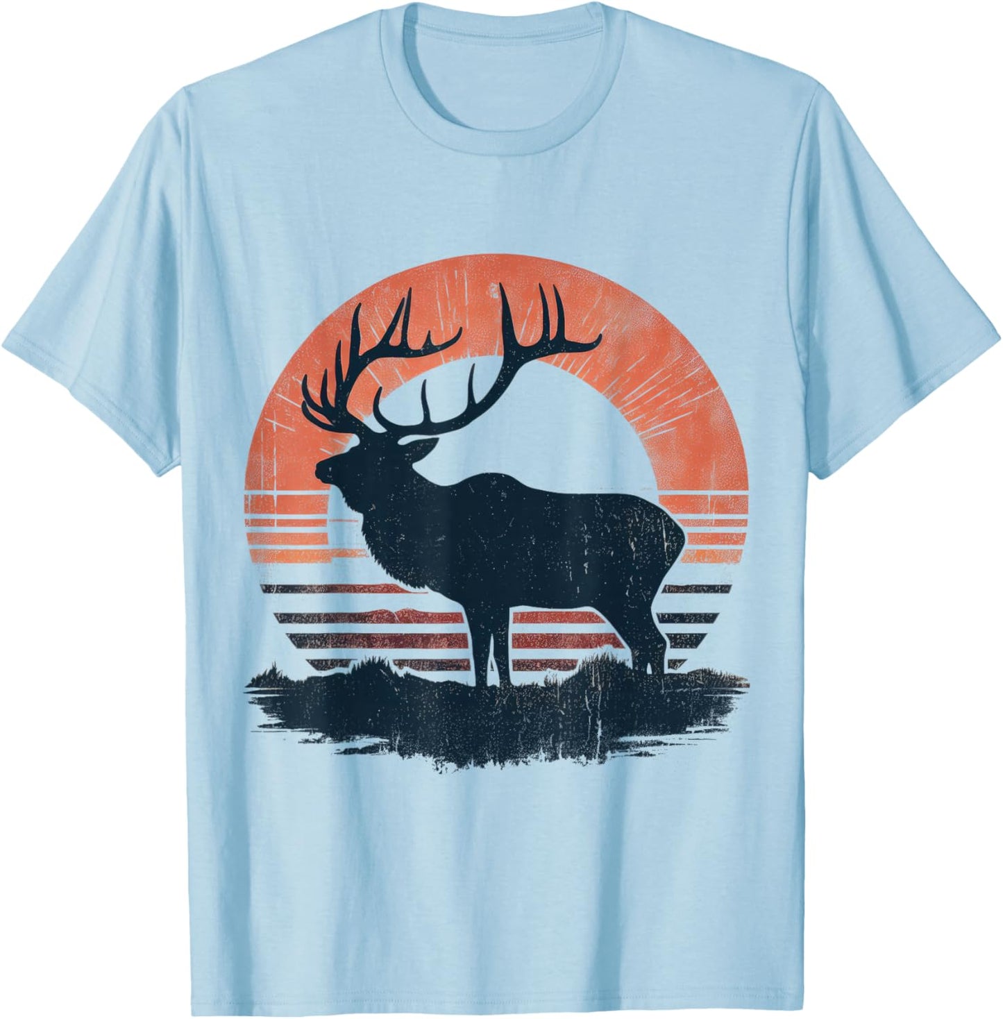 Hunter Elk Retro Vintage Hunting Dad Vintage Sunset T-Shirt - T-Shirt | Light Blue