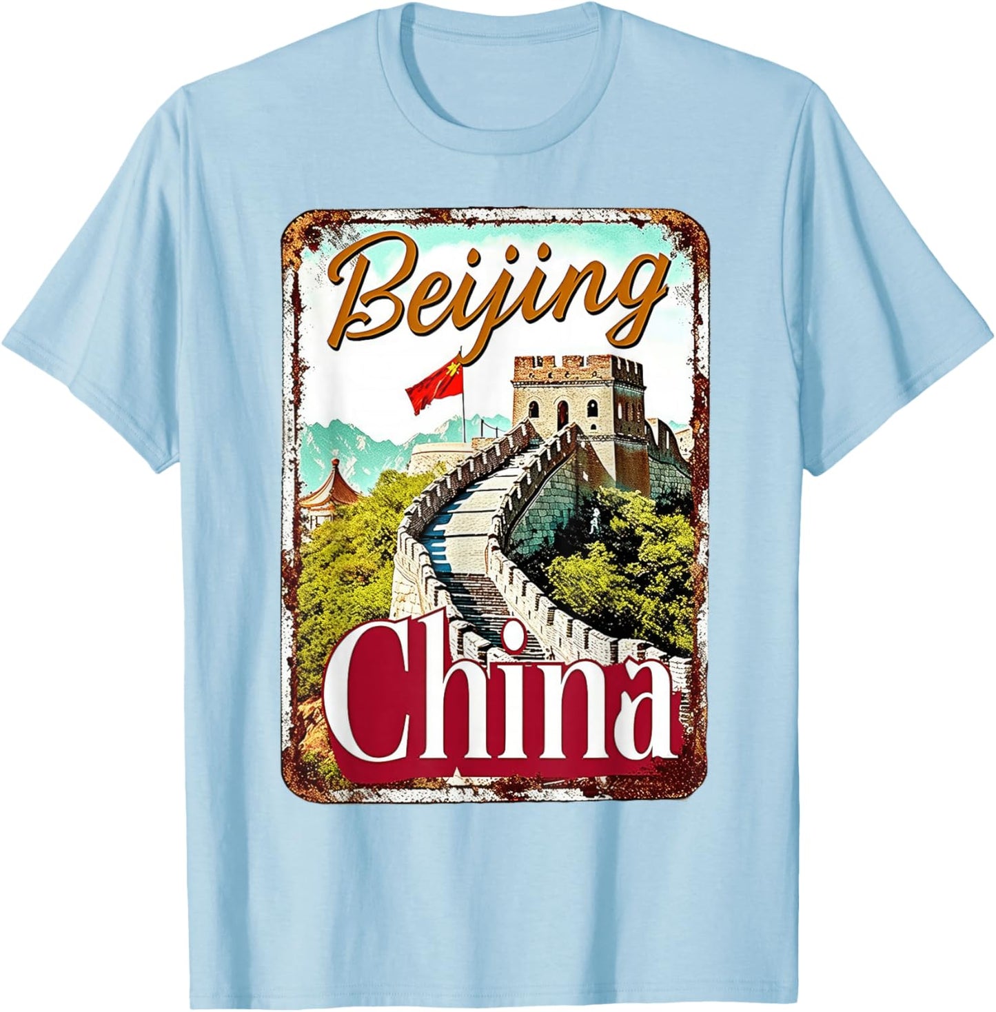 Beijing China Great Wall Heritage Architecture City Trip T-Shirt - T-Shirt | Light Blue