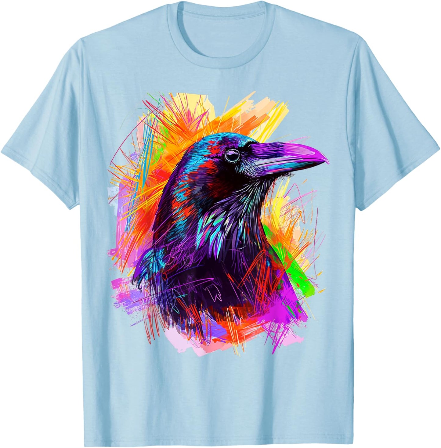 Raven Painting Abstract Animal Art Colorful Graphic Raven T-Shirt - T-Shirt | Light Blue