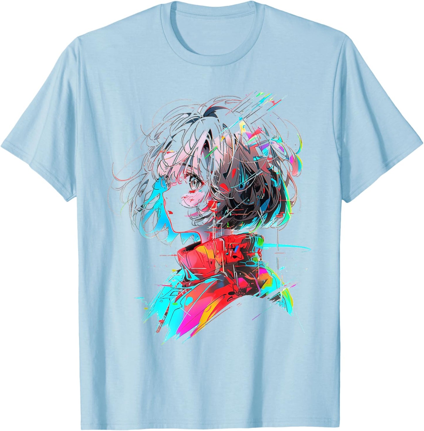 Anime Women Art Colorful Human Abstract Graphic Anime T-Shirt - T-Shirt | Light Blue