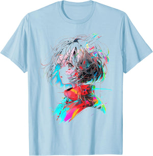 Anime Women Art Colorful Human Abstract Graphic Anime T-Shirt - T-Shirt | Light Blue