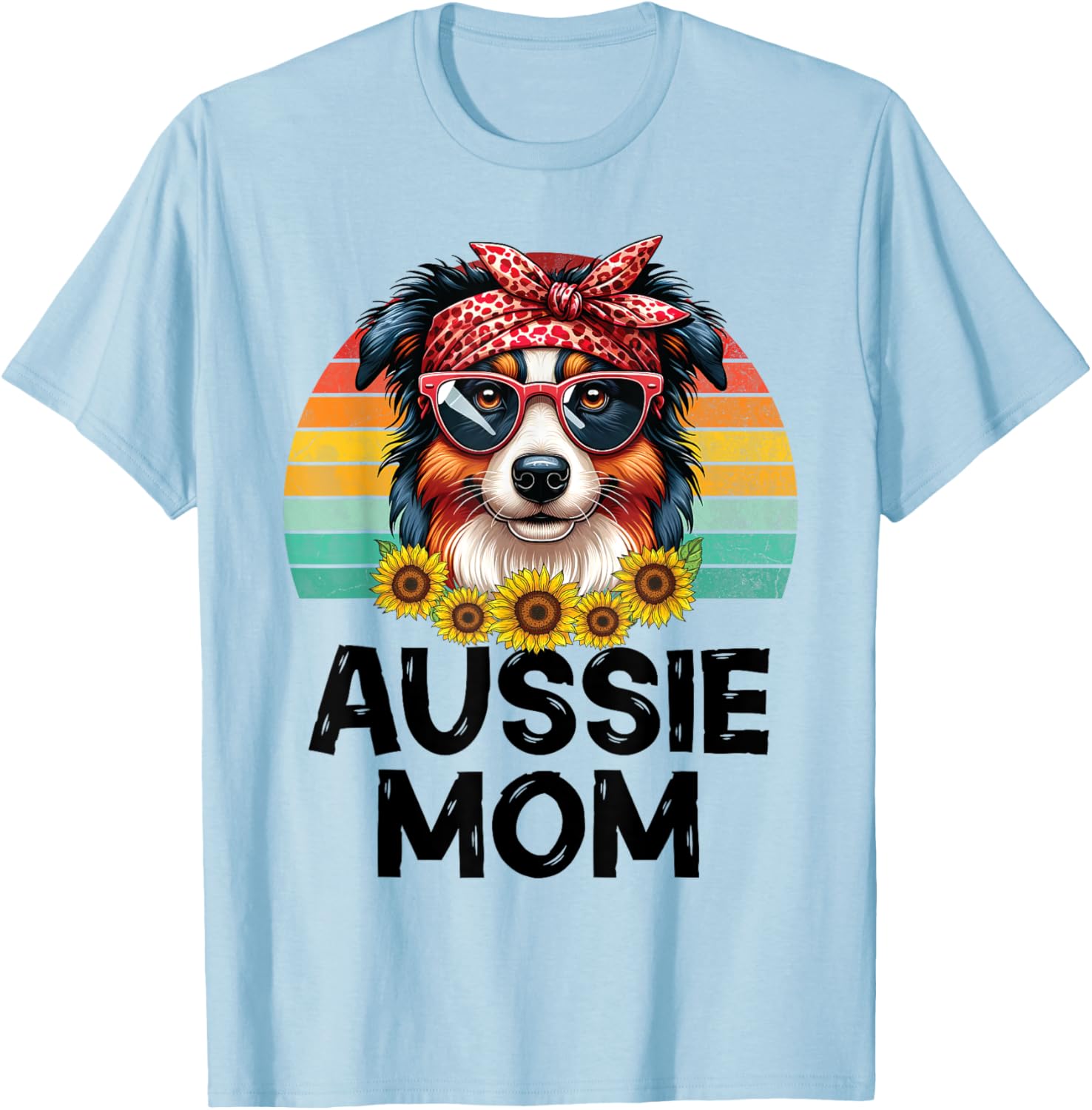 Floral Australian Shepherd Dog Mama Aussie Mom Mother's Day T-Shirt - T-Shirt | Light Blue