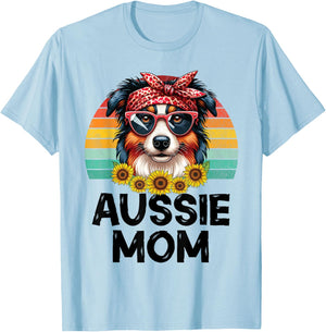 Floral Australian Shepherd Dog Mama Aussie Mom Mother's Day T-Shirt - T-Shirt | Light Blue
