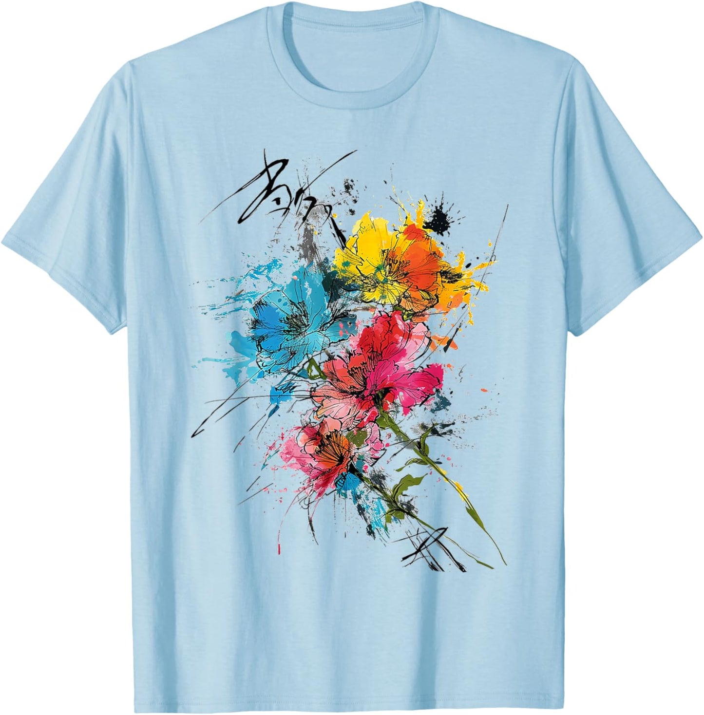 Flower Colorful Art Drawing Abstract Graphic Flower T-Shirt - T-Shirt | Light Blue