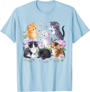 Cute Cat With Flowers For Cat Lovers Girl Women T-Shirt - T-Shirt | Light Blue