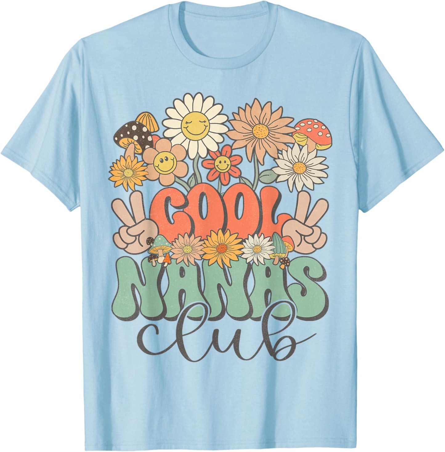 Matching Family Cool Nanas Club Groovy Retro Floral Nana T-Shirt - T-Shirt | Light Blue