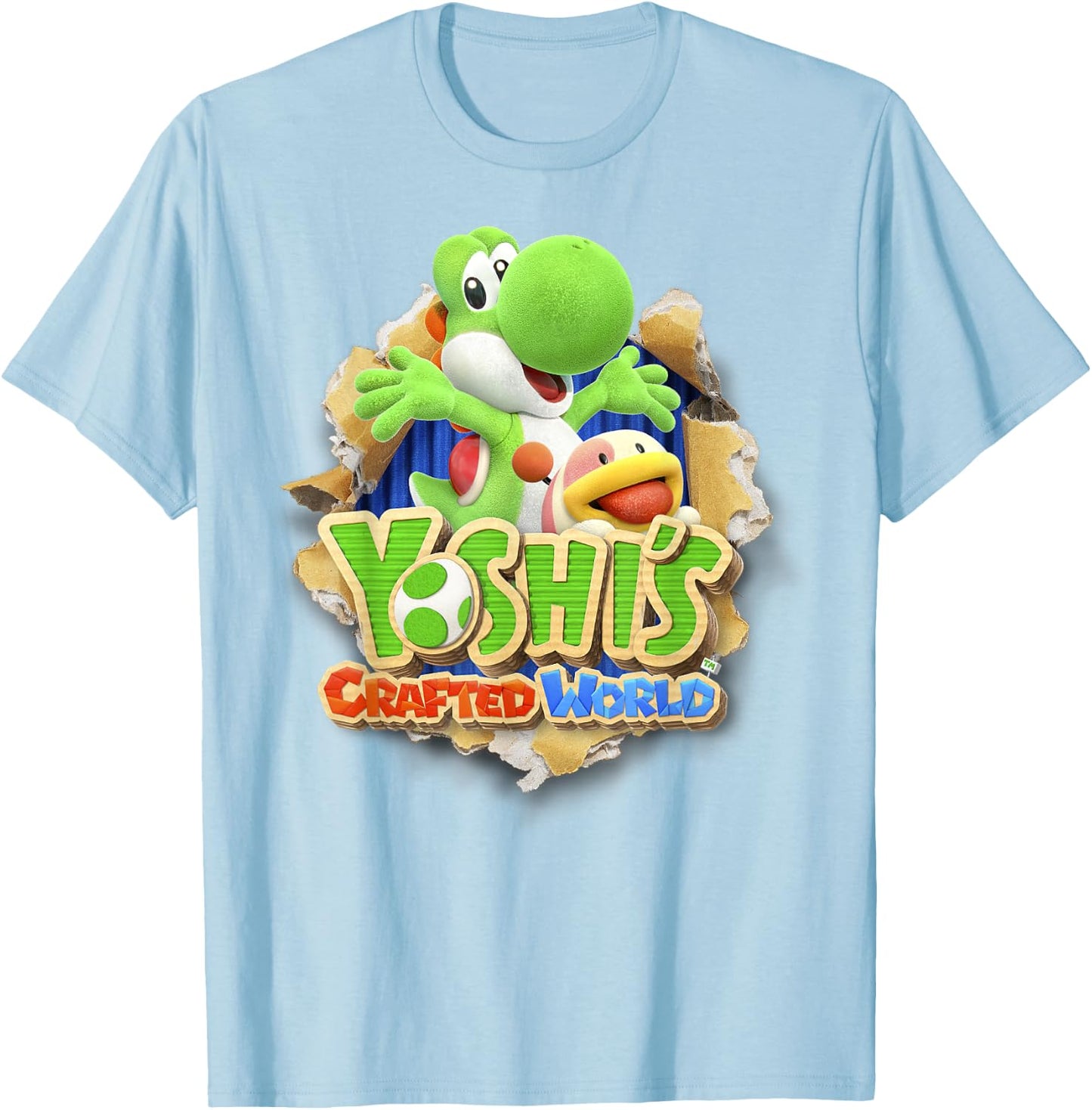 Yoshi's Crafted World Poochy Burst Game Logo Graphic T-Shirt - T-Shirt | Light Blue