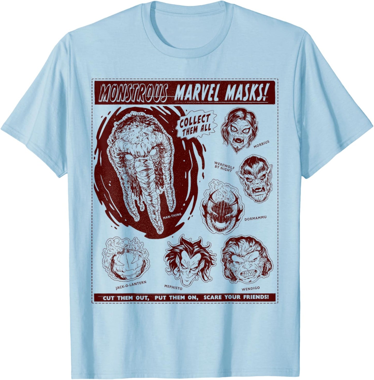 Marvel Monsters Man-Thing Monstrous Marvel Masks Halloween T-Shirt - T-Shirt | Light Blue