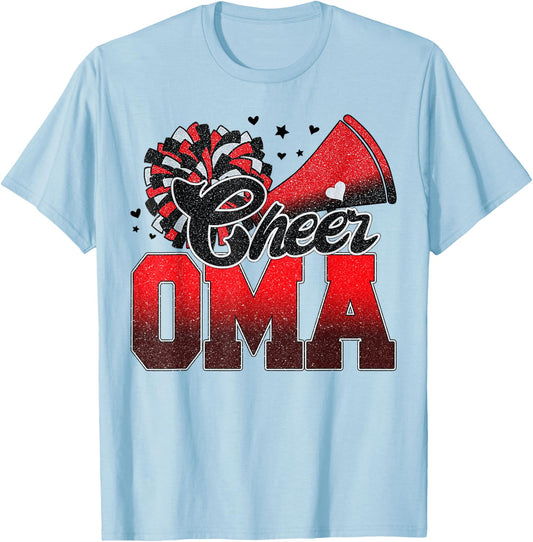 Cheer Oma Cheer Leader Gift Biggest Fan Black Red Pom Pom T-Shirt - T-Shirt | Light Blue