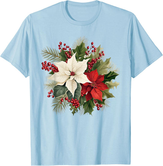 Poinsettia Christmas Flower T-Shirt - T-Shirt | Light Blue