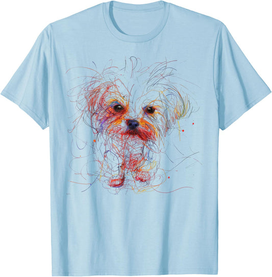 Maltese Lover Dog Drawn With Colored Pencils Favorite Pet T-Shirt - T-Shirt | Light Blue