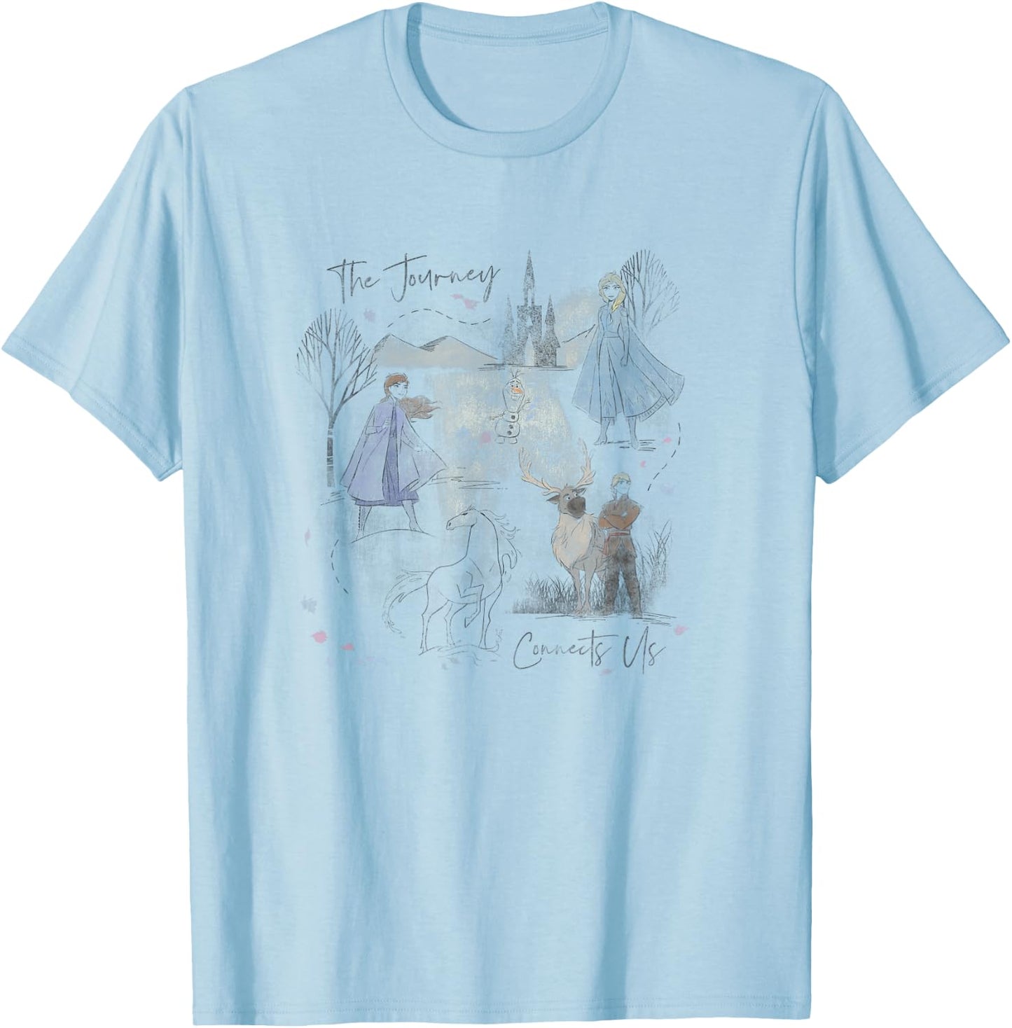 Disney Frozen 2 Sketched Watercolor Poster T-Shirt - T-Shirt | Light Blue