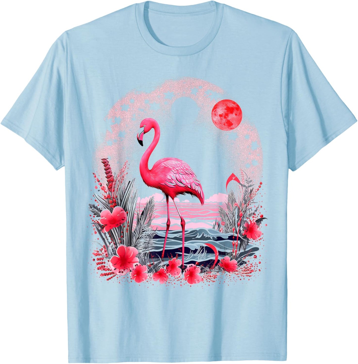 Flamingo Abstract Art Animal Nature Graphic Flamingo T-Shirt - T-Shirt | Light Blue