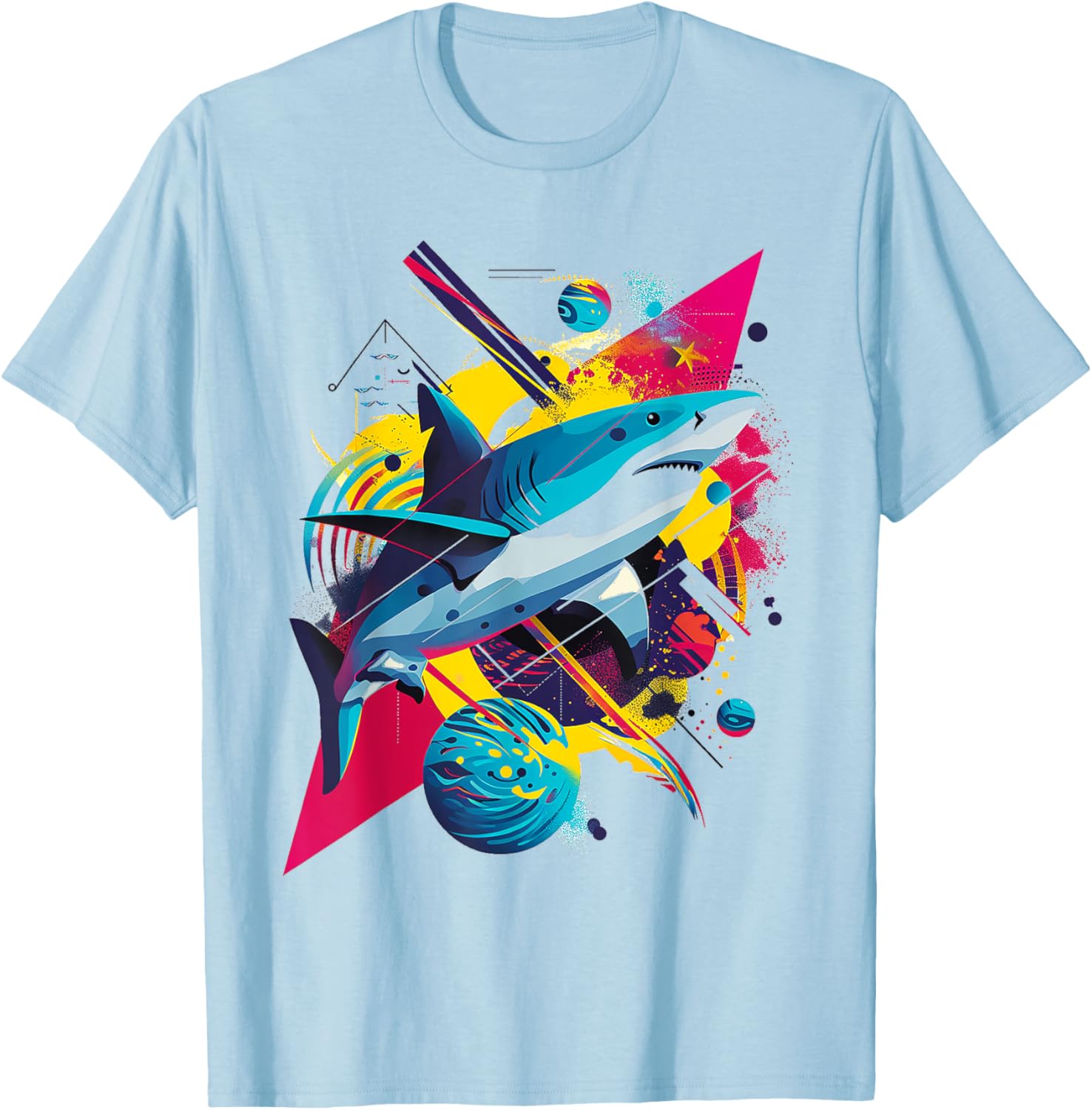 Shark Abstract Colorful Planets Animal Painting Art Shark T-Shirt - T-Shirt | Light Blue