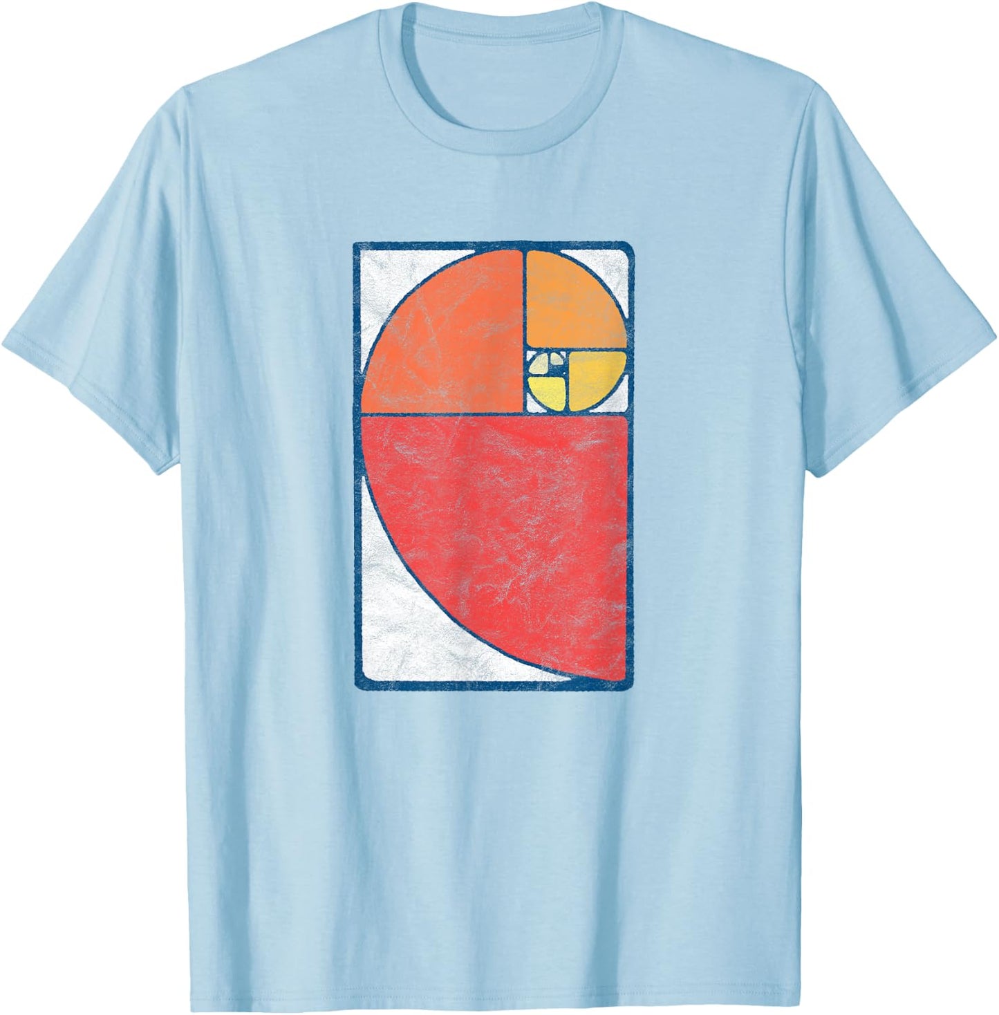 Vintage Fibonacci Sequence Golden Ratio Spiral Distressed T-Shirt - T-Shirt | Light Blue