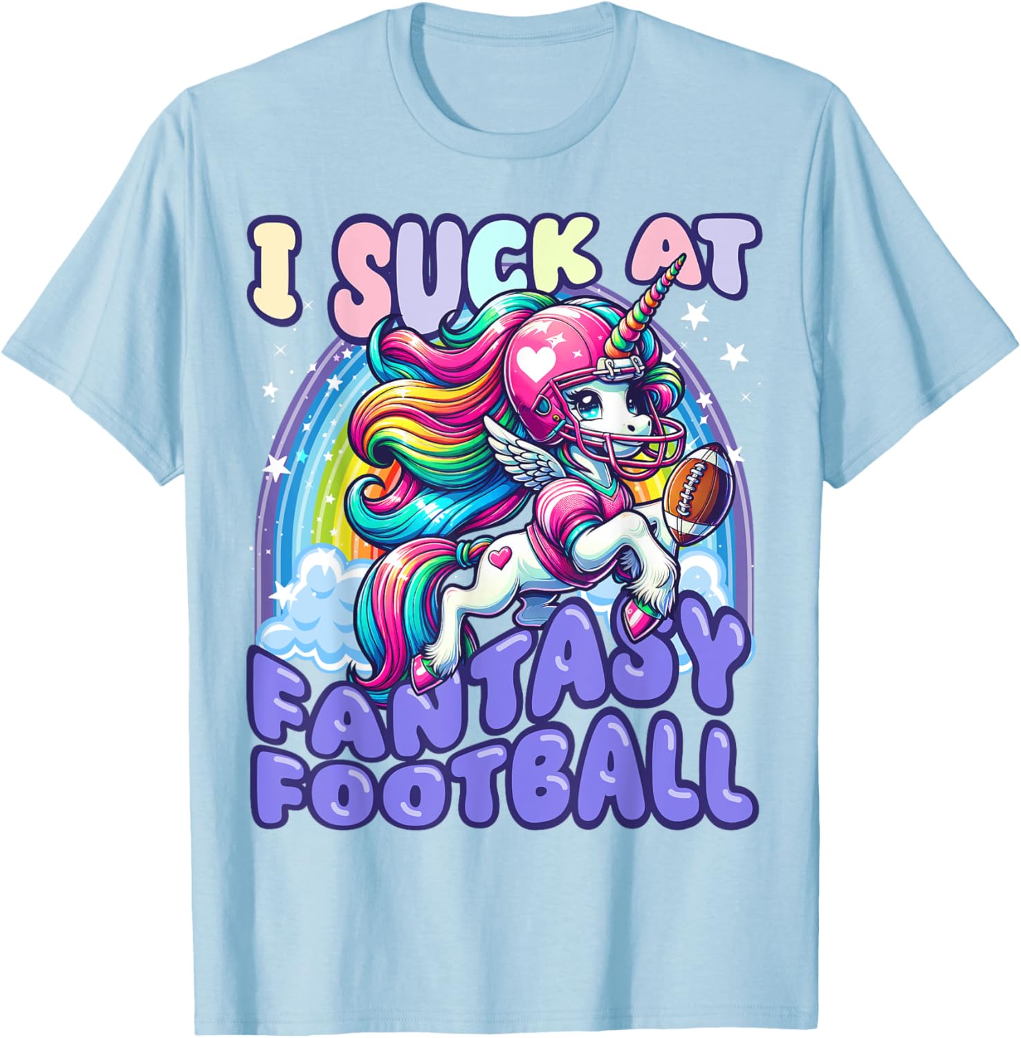 I Suck at Fantasy Football Unicorn Rainbow Loser Men T-Shirt - T-Shirt | Light Blue