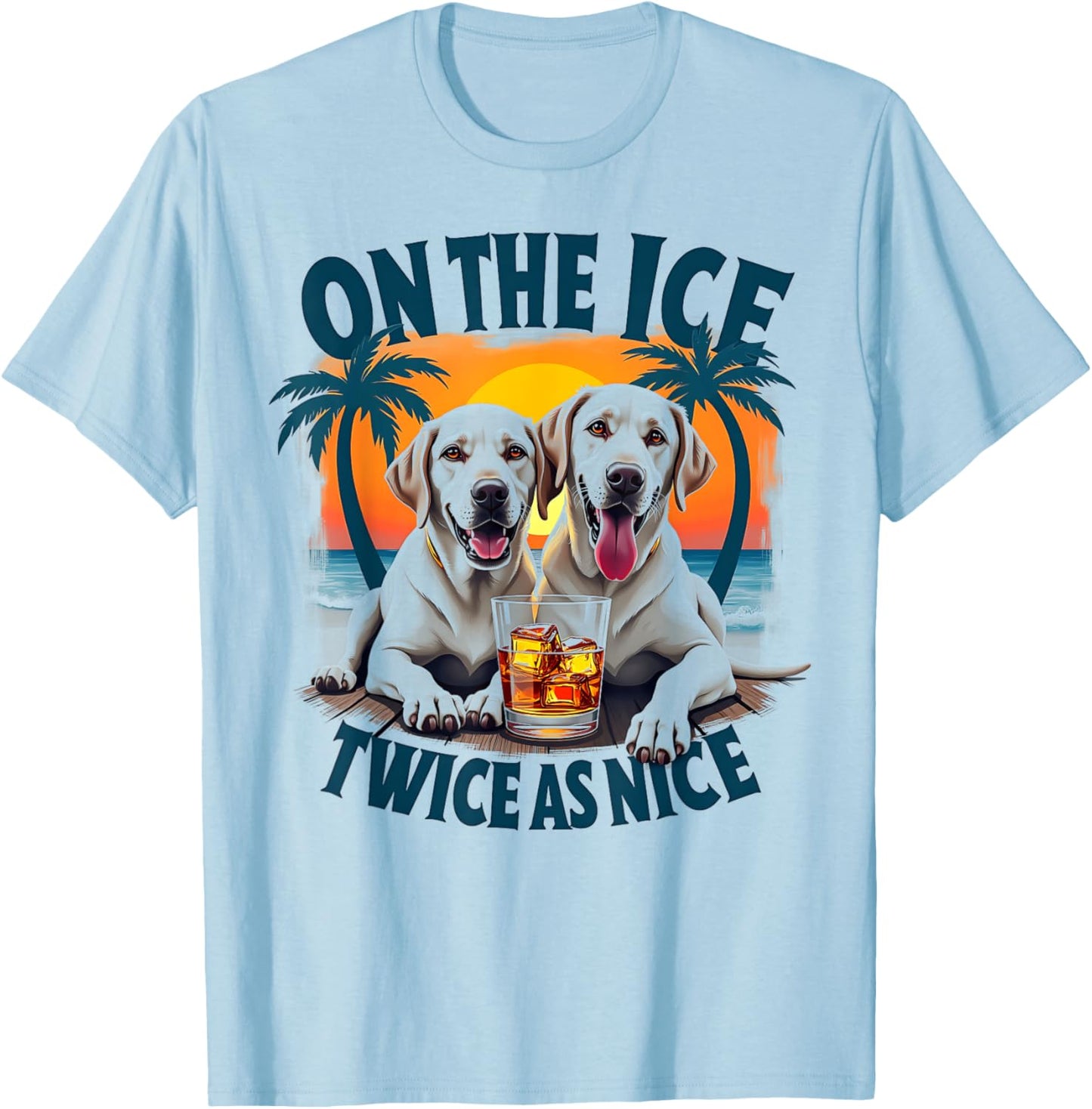 Labrador Retriever Dog Beach Vibes Tropical Sunset Design Women Kids T-Shirt - T-Shirt | Light Blue