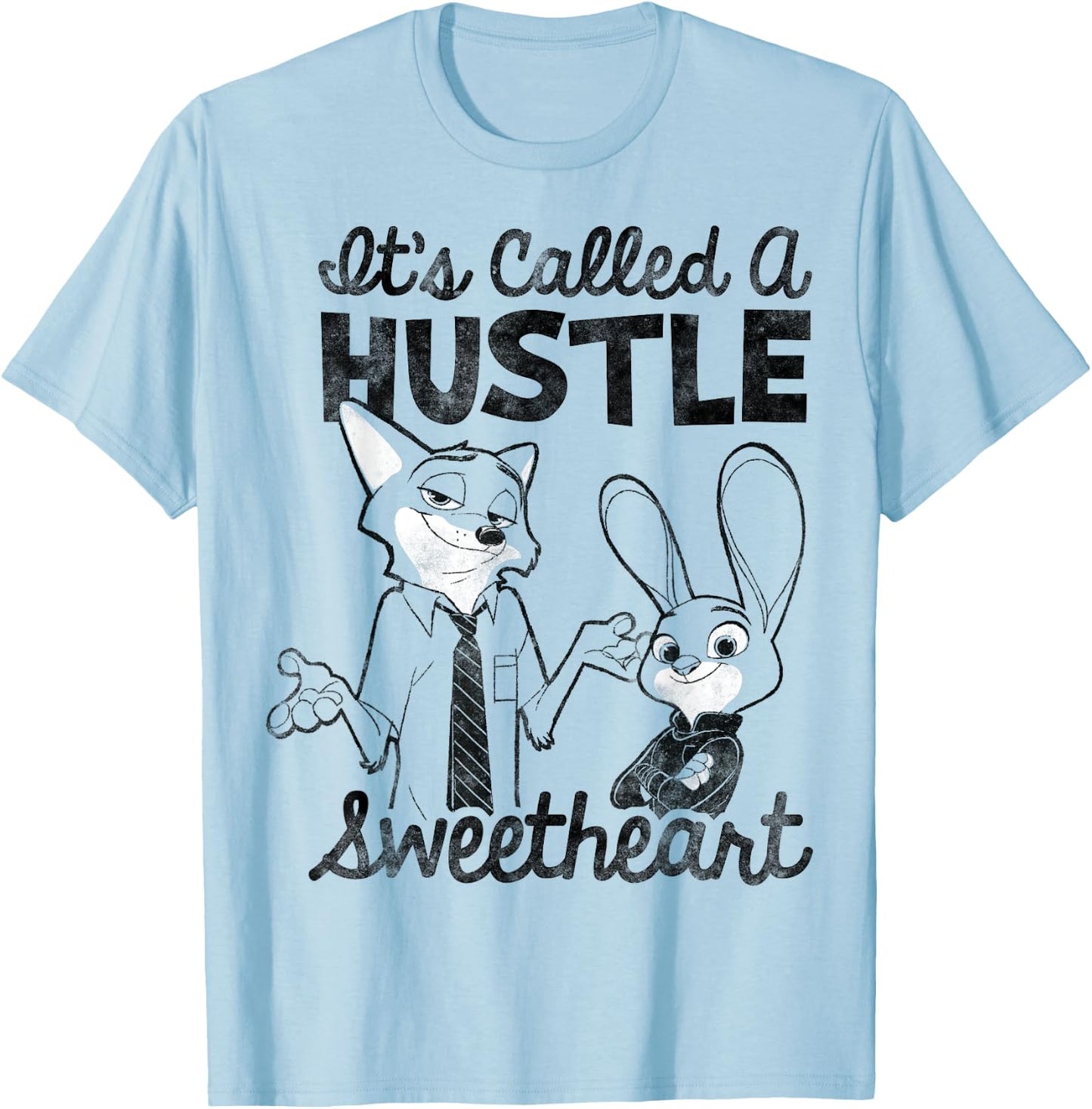 Disney Zootopia Nick & Judy It's Called A Hustle Sweetheart T-Shirt - T-Shirt | Light Blue