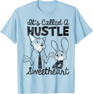 Disney Zootopia Nick & Judy It's Called A Hustle Sweetheart T-Shirt - T-Shirt | Light Blue